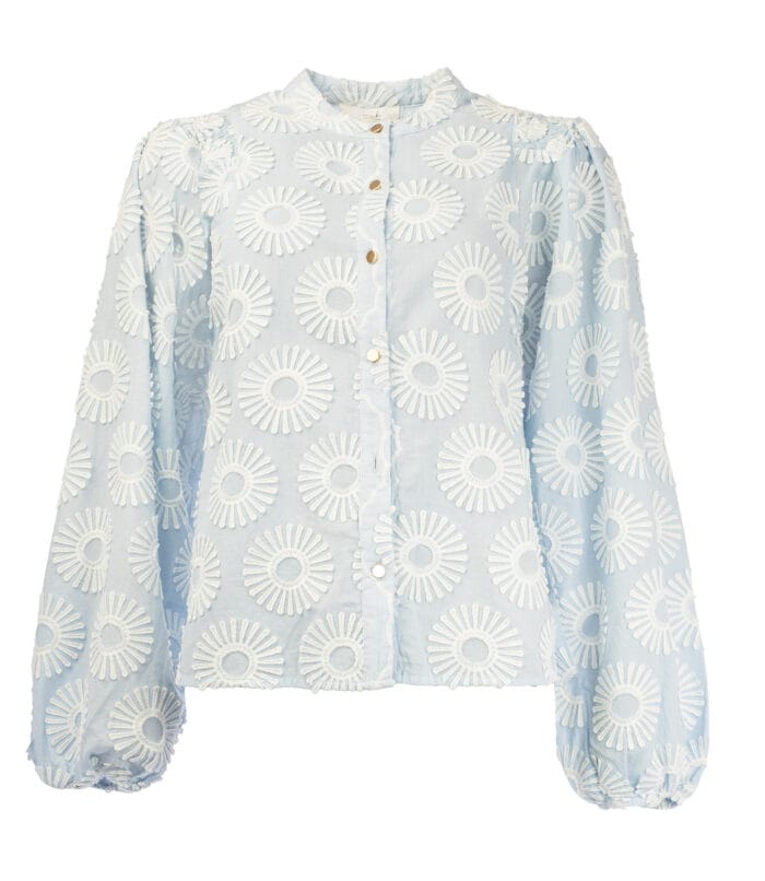 ICNK Blouse Job Flower Embriodery Denim